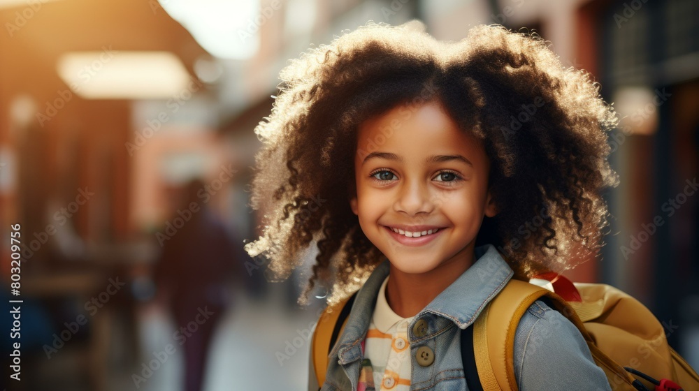 Portrait of a happy young school girl with curly hair smiling Portrait of a happy young school girl with curly hair smiling