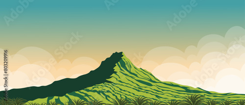Tropical island background, background for website, volcano, Hawaii, horizontal banner