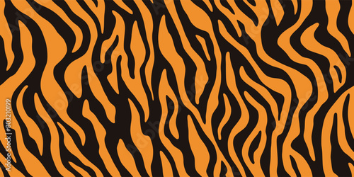 Tiger stripes pattern, animal skin, line background. Vector seamless texture