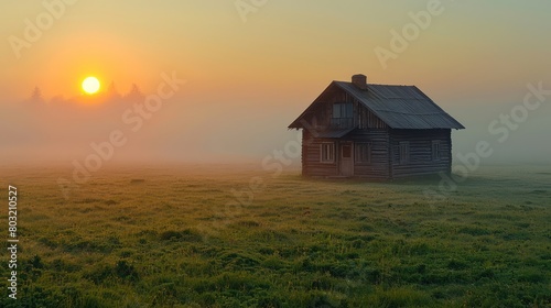 House Standing in Foggy Field