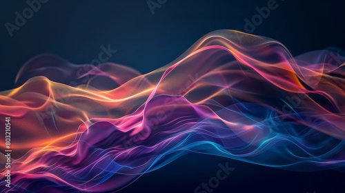 Colorful digital waves flowing in a dark space