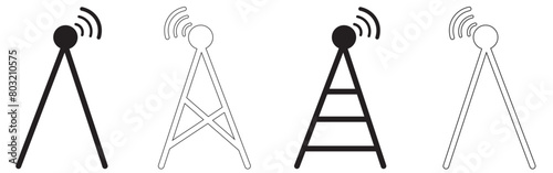 Antenna icon set. Radio antenna icon. Radio tower icons. Communication towers collection. Transmitter receiver wireless signal icons. Vector