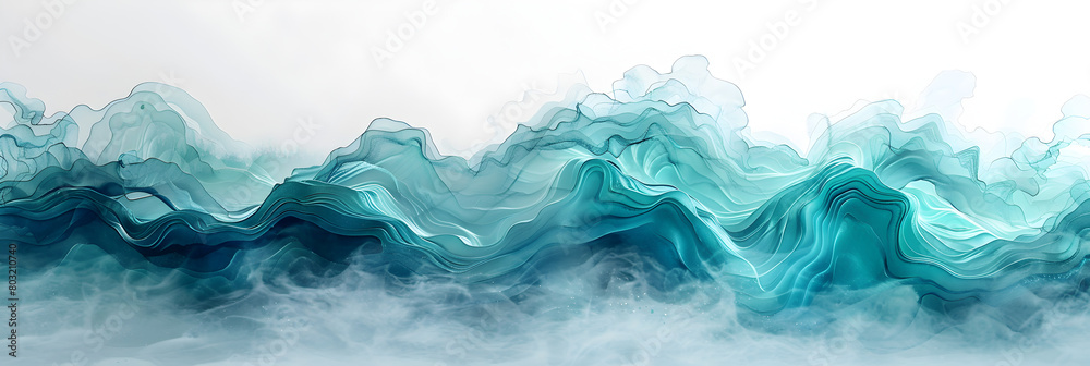 Teal and turquoise watercolor paint flow on transparent background.