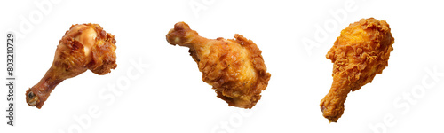 Set of Fried Chicken Pieces on Transparent Background