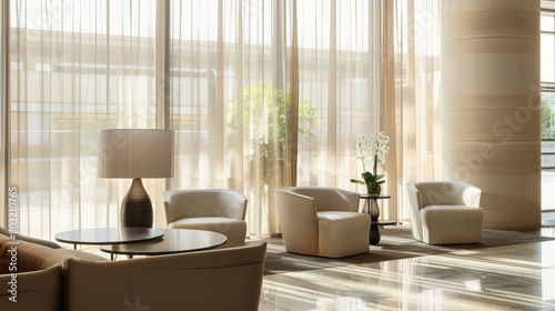 Sleek Contemporary Lobby with Minimalistic Design AI Generated. © ArquitecAi