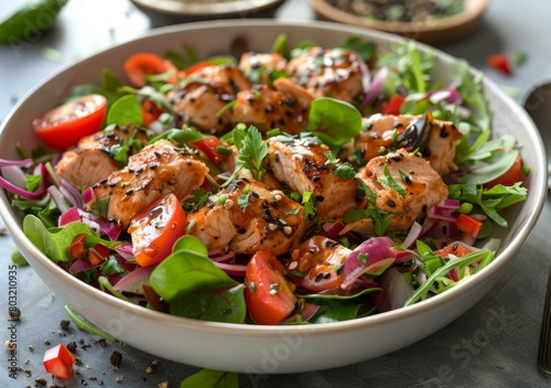 Grilled salmon fillet with fresh salad mix