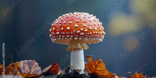 Red and white toadstool mushroom closeup photo