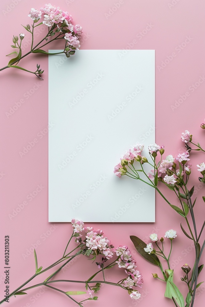 custom made wallpaper toronto digitalEin leeres, weißes Blattpapier umgeben von Pflanzen auf rosa Hintergrund 