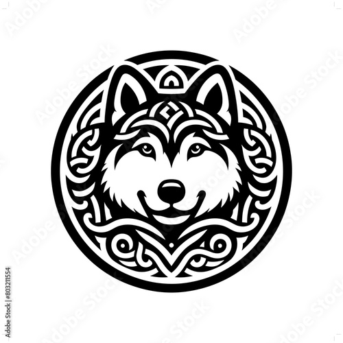 dog; shiba silhouette in animal celtic knot, irish, nordic illustration