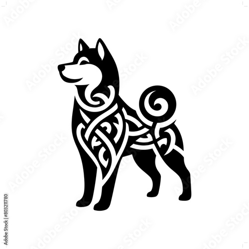 dog  shiba silhouette in animal celtic knot  irish  nordic illustration