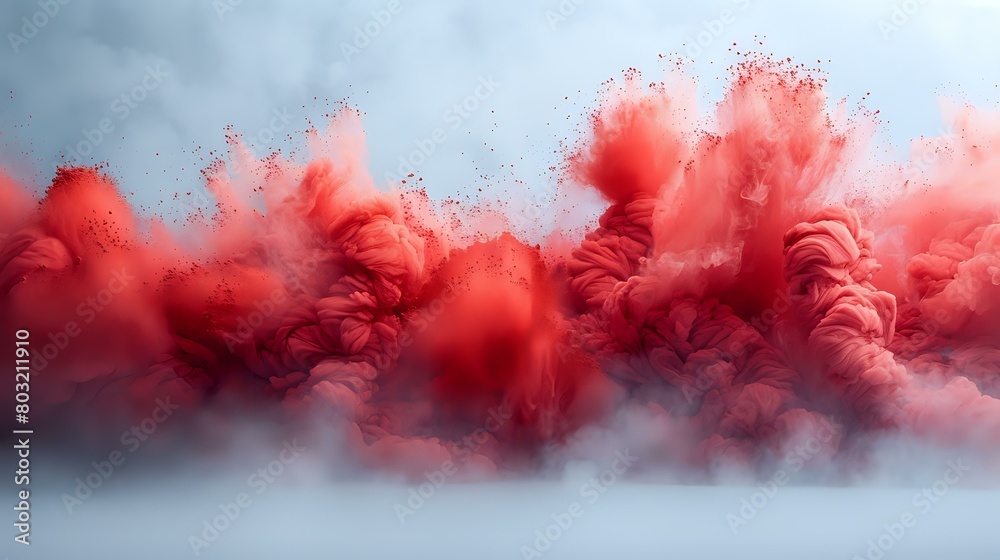 Bold Red Powder Spray on Bright White Background