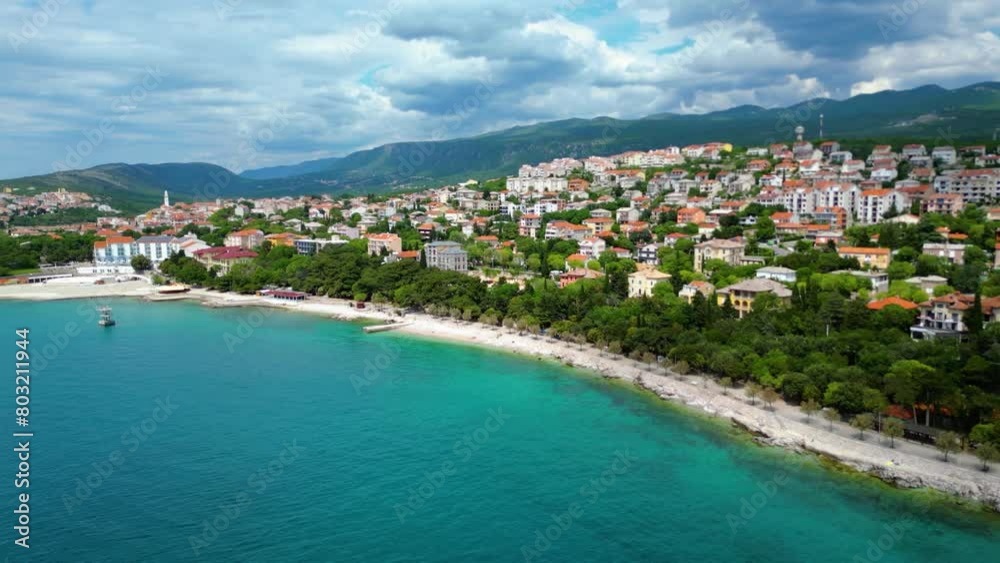 Novi Vinodolski, nestled along the stunning Adriatic coast of Croatia, is a hidden gem known for its captivating blend of history, natural beauty, and seaside charm captured by drone Novi Vinodolski, nestled along the stunning Adriatic coast of Croatia, is a hidden gem known for its captivating blend of history, natural beauty, and seaside charm captured by drone