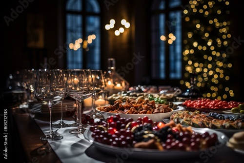 A table full of delicious food and drinks, perfect for a holiday party © Adobe Contributor