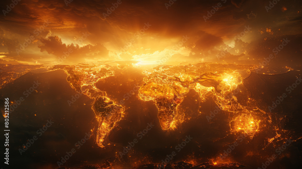 Fototapeta premium worldmap in the fire,generative ai