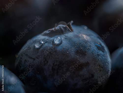 washed blueberries in macro