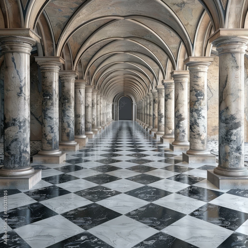 Obraz premium Long marble hallway with columns