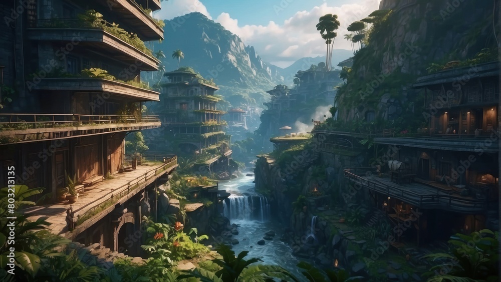 Futuristic world of technology and greenery Futuristic world of technology and greenery