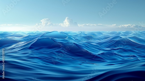 Deep Blue Ocean Water Surface with White Clouds in the Sky photo
