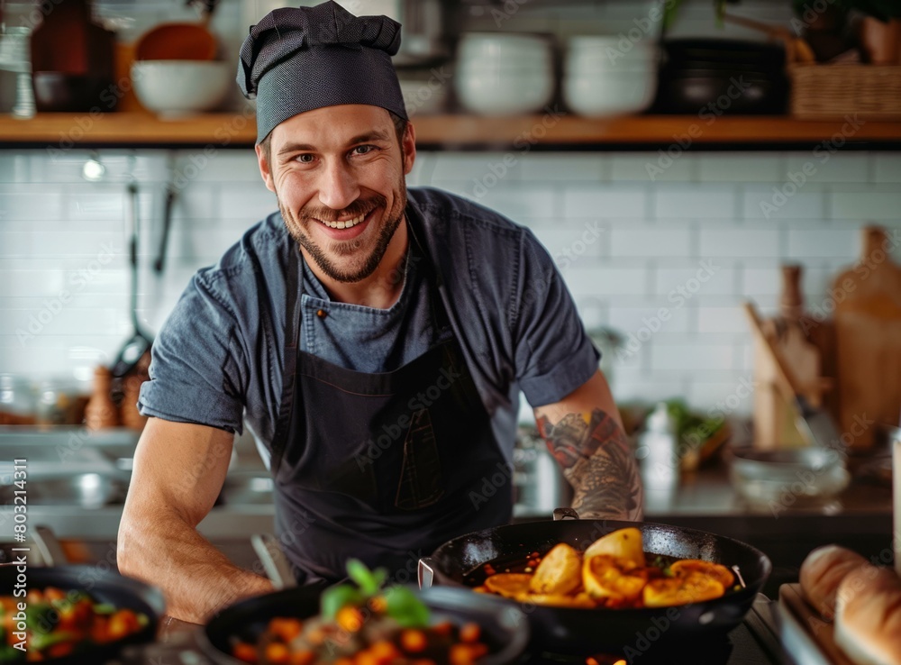 Portrait of a happy male chef in a commercial kitchen