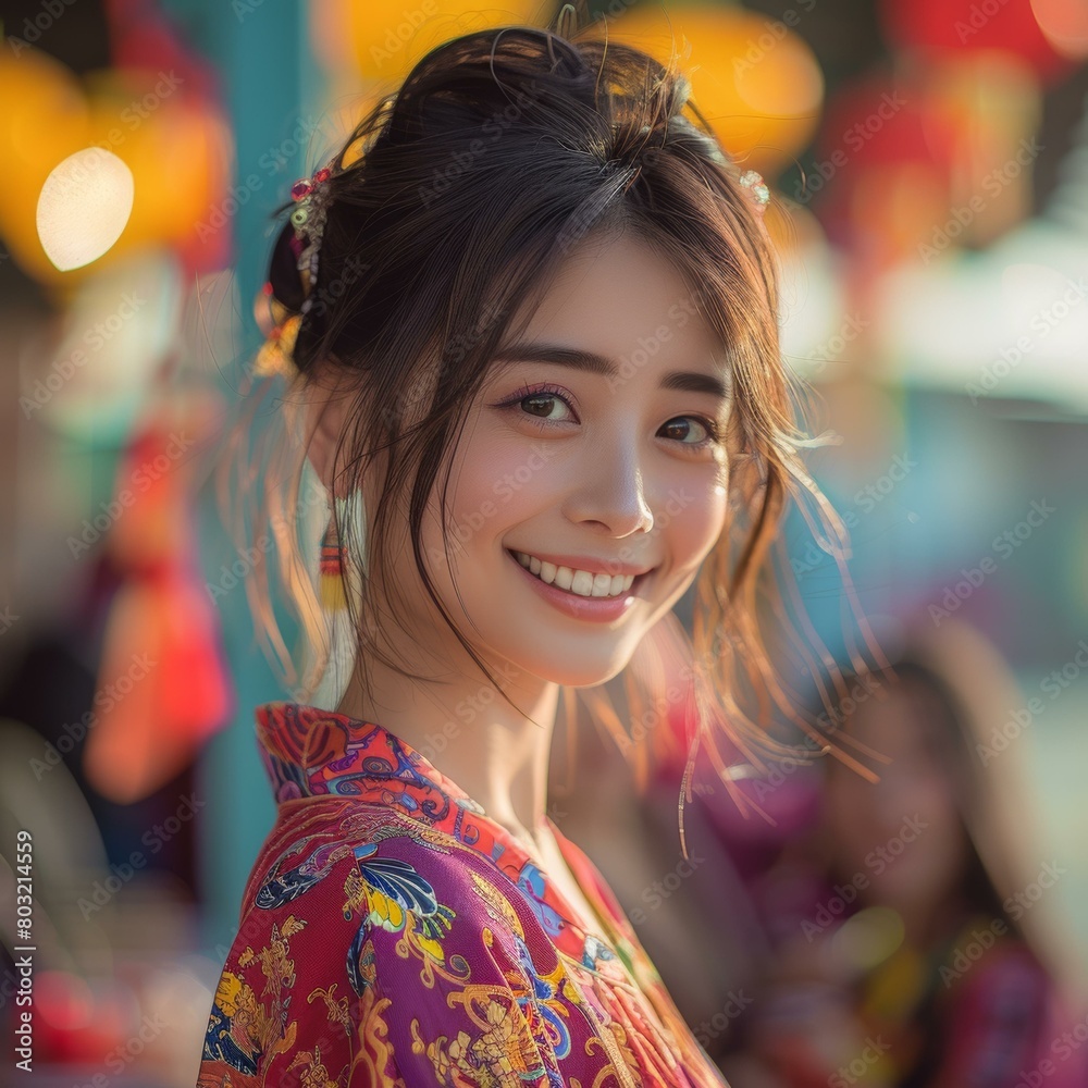 Portrait of a beautiful smiling Chinese woman in traditional clothes Portrait of a beautiful smiling Chinese woman in traditional clothes