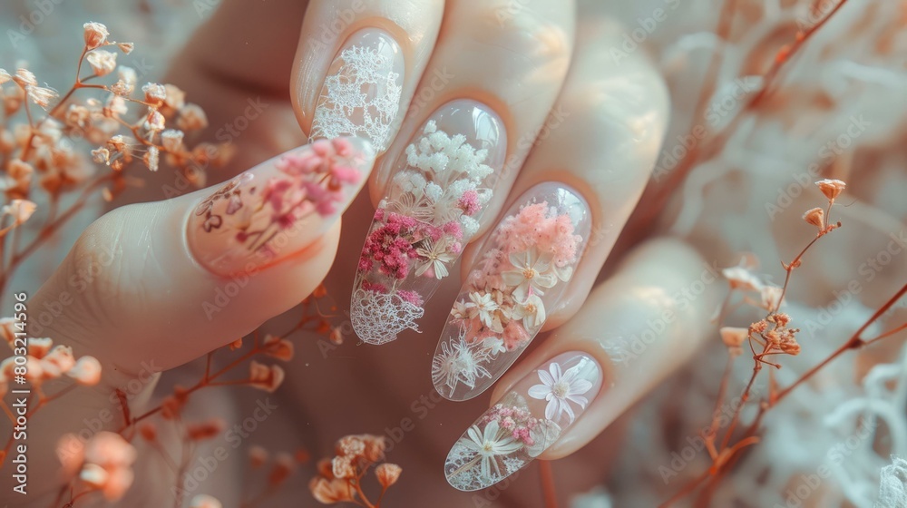 Elegant Nails with Encased Flowers: Timeless Beauty in Jewelry Design