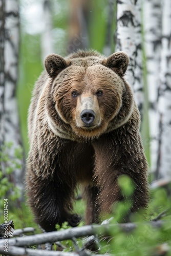 Close up of a large male grizzly bear in the forest