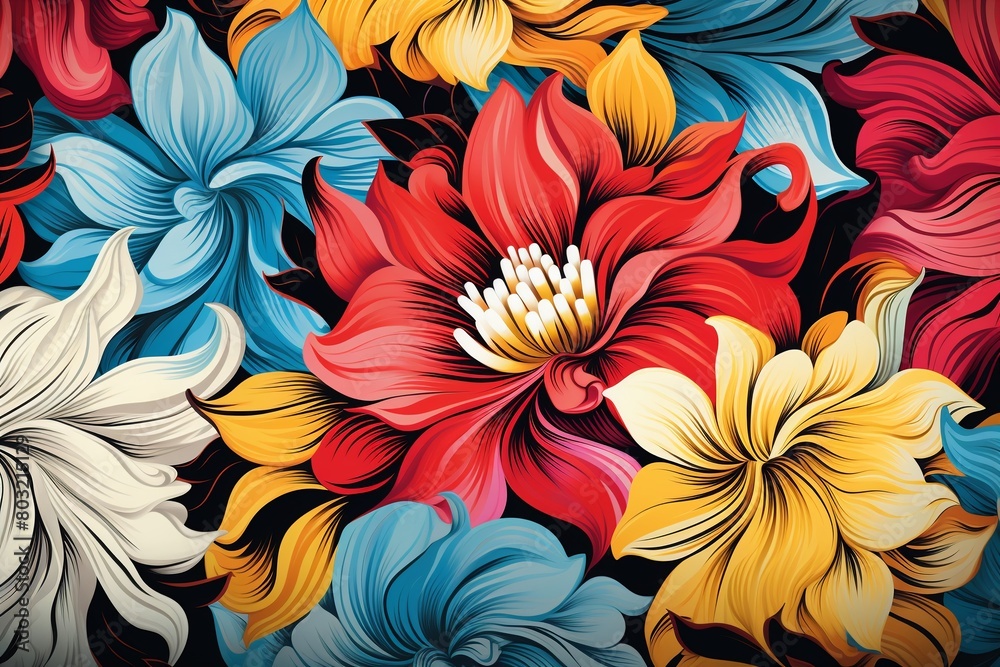Maximalist floral explosion, vibrant summer hues, seamless vector pattern for dynamic textile designs , vector and illustrations Maximalist floral explosion, vibrant summer hues, seamless vector pattern for dynamic textile designs , vector and illustrations