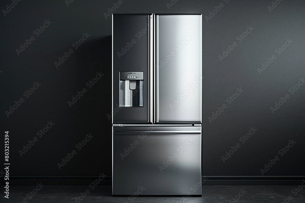 Modern fridge in dark room with black walls, Ai Generated Modern fridge in dark room with black walls, Ai Generated