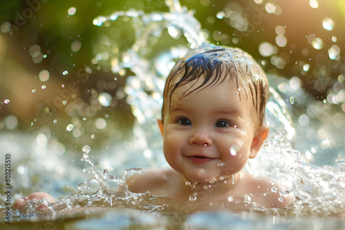 sweet baby playing in water