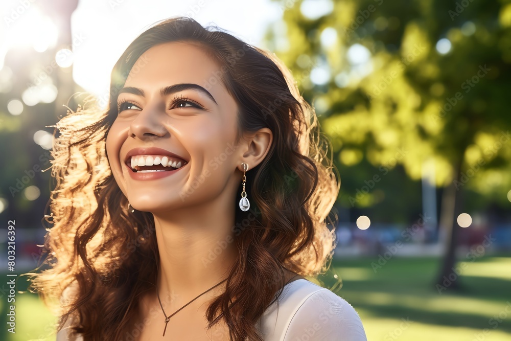 Portrait of a young woman smiling brightly Portrait of a young woman smiling brightly
