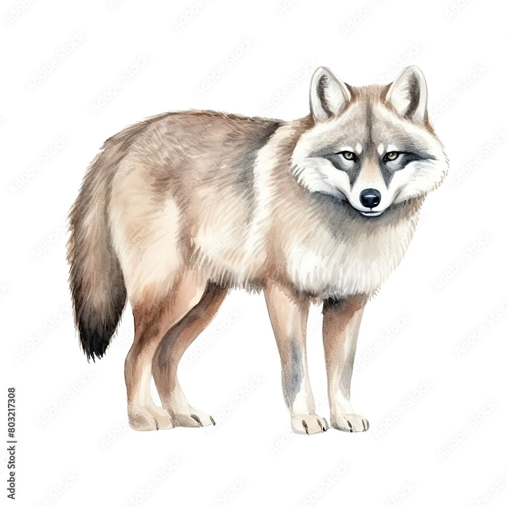Fototapeta premium AI-Generated Watercolor Wolf Clip Art Illustration. Isolated elements on a white background.