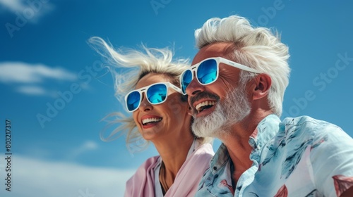 Happy old couple enjoying the sunshine