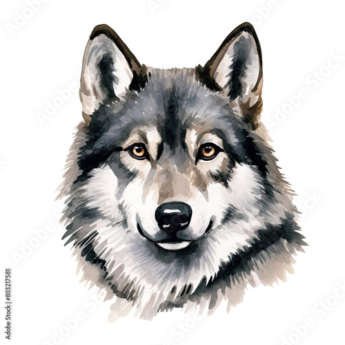 AI-Generated Watercolor Wolf Head Clip Art Illustration. Isolated elements on a white background.