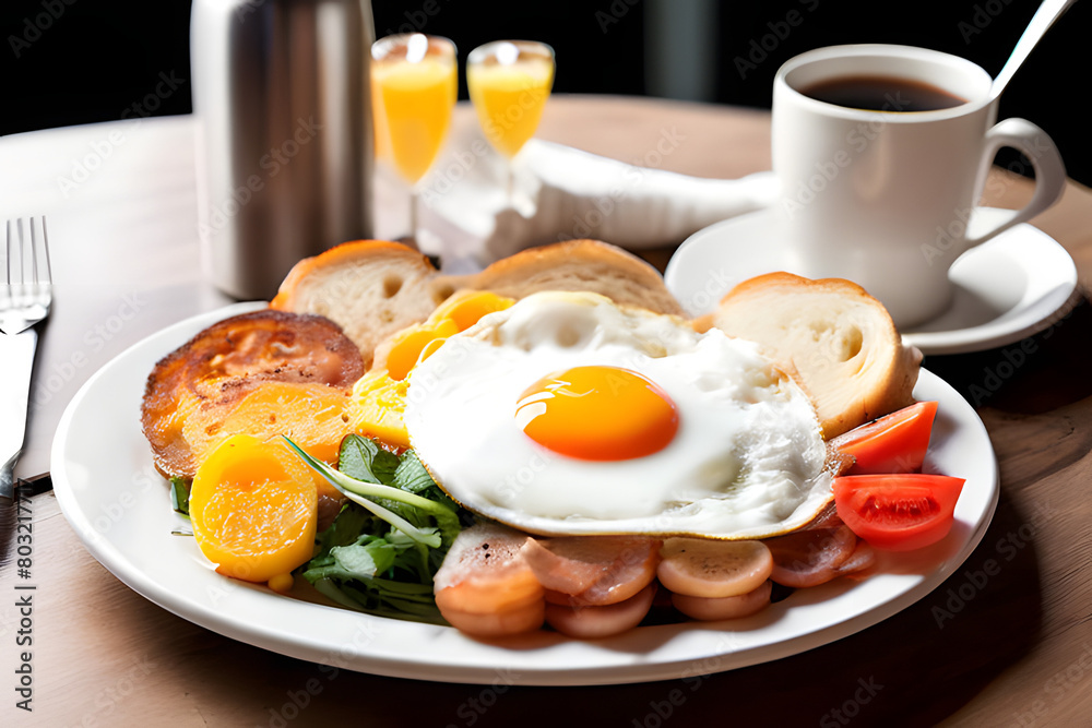 breakfast with coffee and croissant