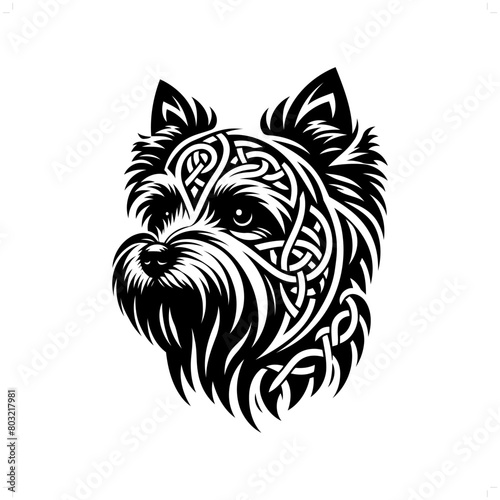 dog, Yorkshire Terrier silhouette in animal celtic knot, irish, nordic illustration