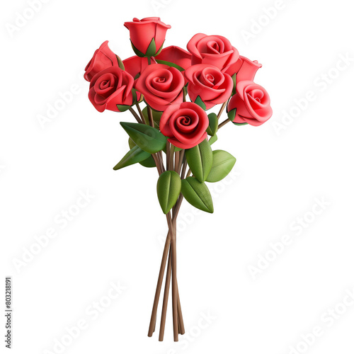 PNG red roses bouquet 3d icons and objects collection  in cartoon style minimal on transparent  white background  isolate