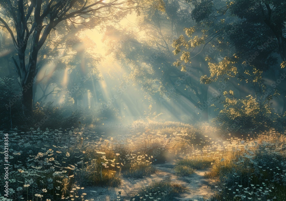 The sun shines through the forest The sun shines through the forest