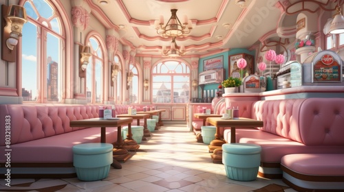 pink retro diner with large windows