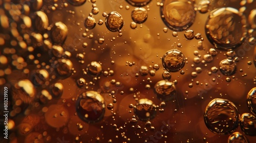 Close-up of bubbles in a glass of cola photo