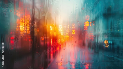 City lights reflected on a wet window. © Nic