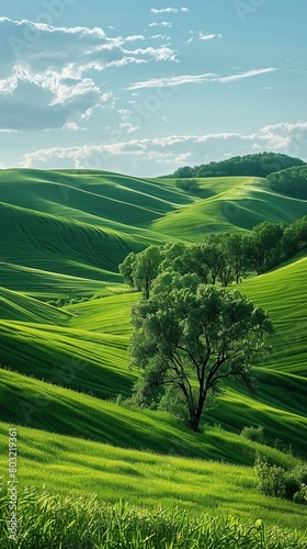 Picturesque green hills under blue sky photo