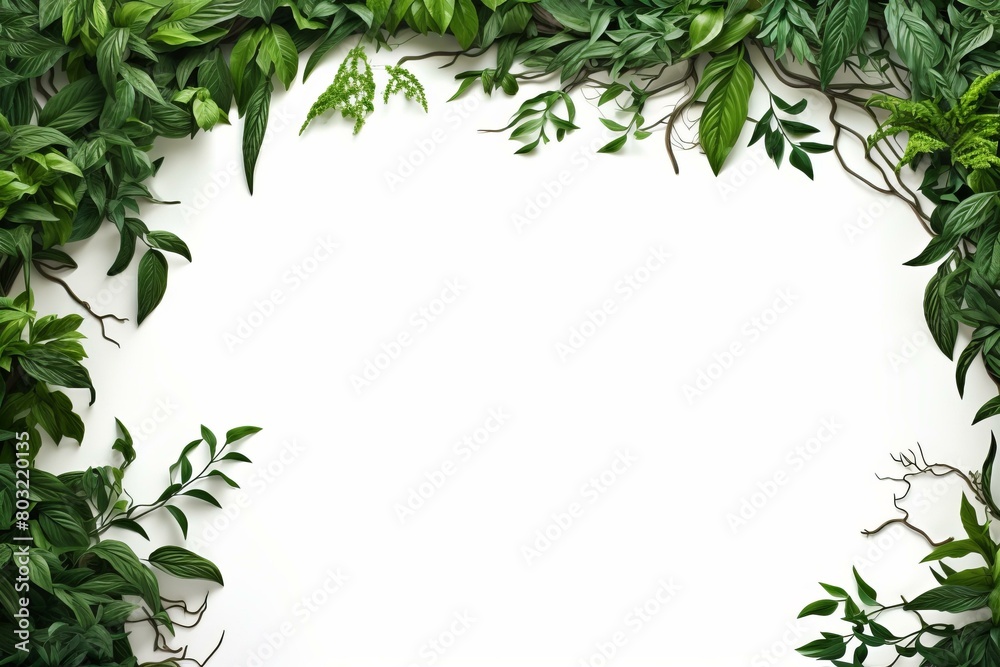 lush green leaves and vines on white background lush green leaves and vines on white background