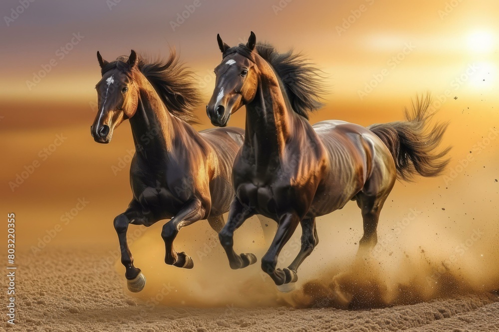 Two Horses Running in the Desert