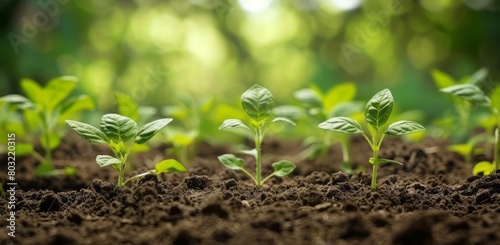 A photo of young plants sprouting from rich soil, symbolizing growth and new beginnings in the environmental theme