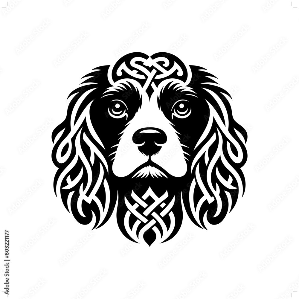 dog, Cavalier Spaniel silhouette in animal celtic knot, irish, nordic illustration