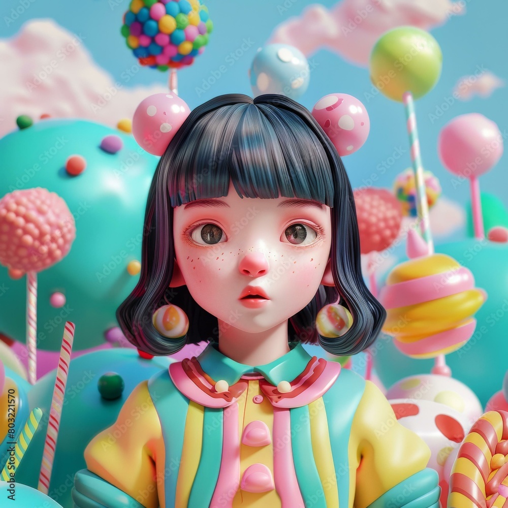 3D illustration of a girl in a candy land 3D illustration of a girl in a candy land