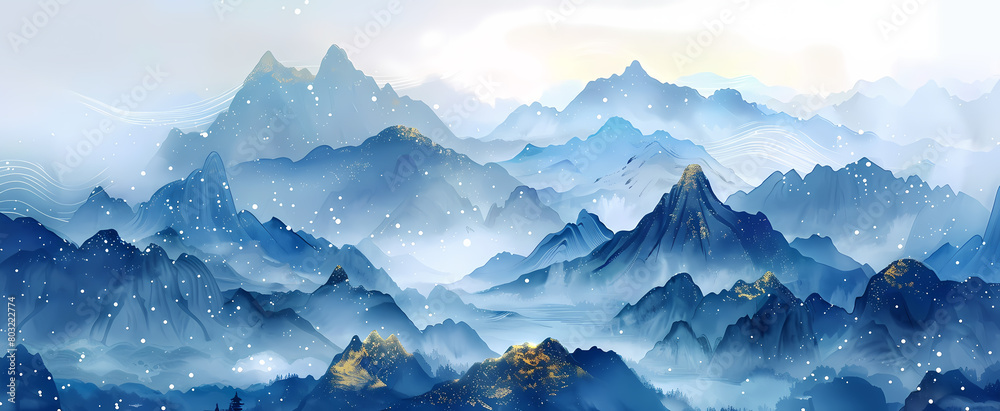 mountain, art, chinoiserie, decoration, background