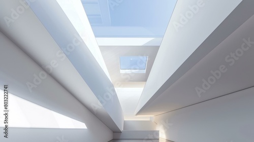 Modern architecture with geometric shapes and skylights