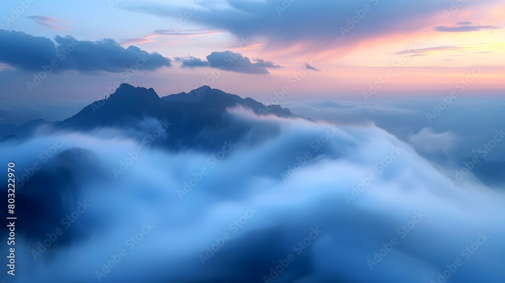 Ethereal Sunrise on Yushan's Misty Mountain Peaks,Capturing the Tranquil Dance of Clouds