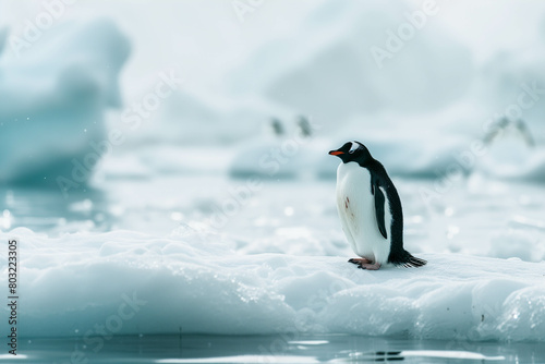 Penguins  wildlife on the ice plains of Antarctica.